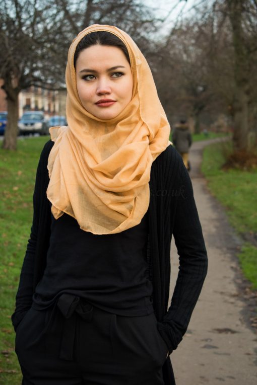 Plain Hijab Yellow Wheat Outdoors