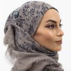 Printed Leaves Hijab Taupe Grey
