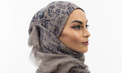 Printed Leaves Hijab Taupe Grey