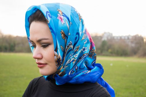 Turkish Hijab Floral Blue & Navy Blue