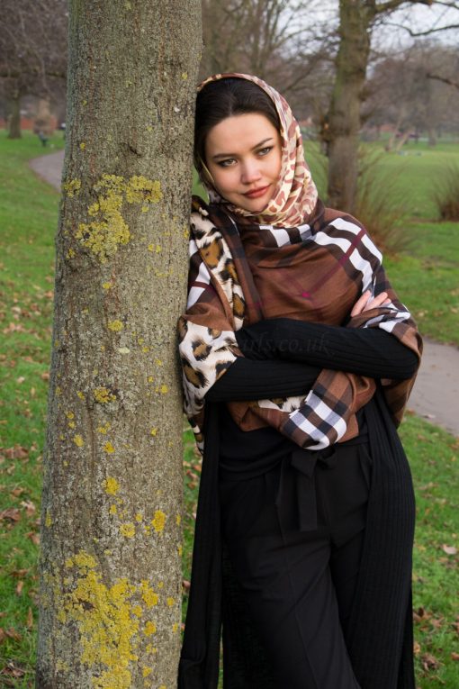 Turkish Hijab Russet & Yellow with Burberry Brown Outdoors 5
