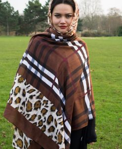 Turkish Hijab Russet & Yellow with Burberry Brown Outdoors 3