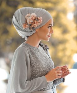 Silk hijab - Silver - Hidden pearls