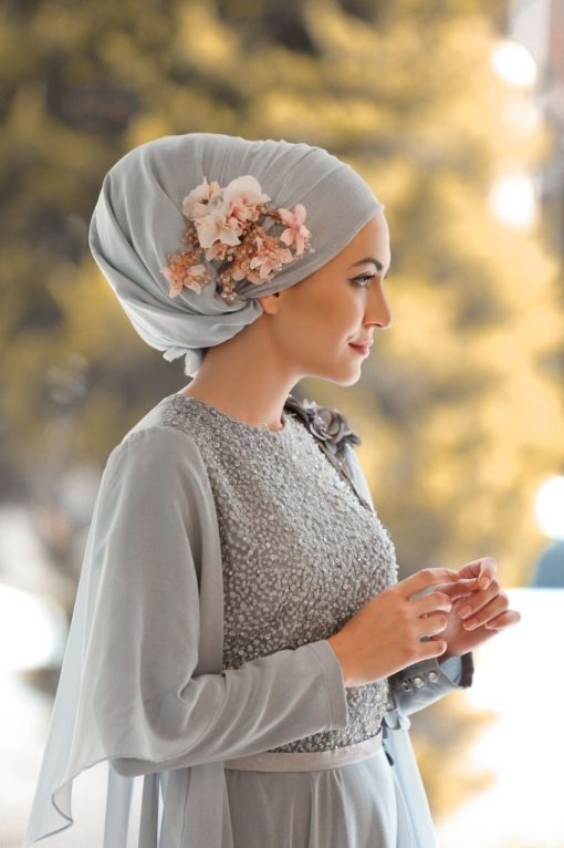 Silk hijab - Silver - Hidden pearls