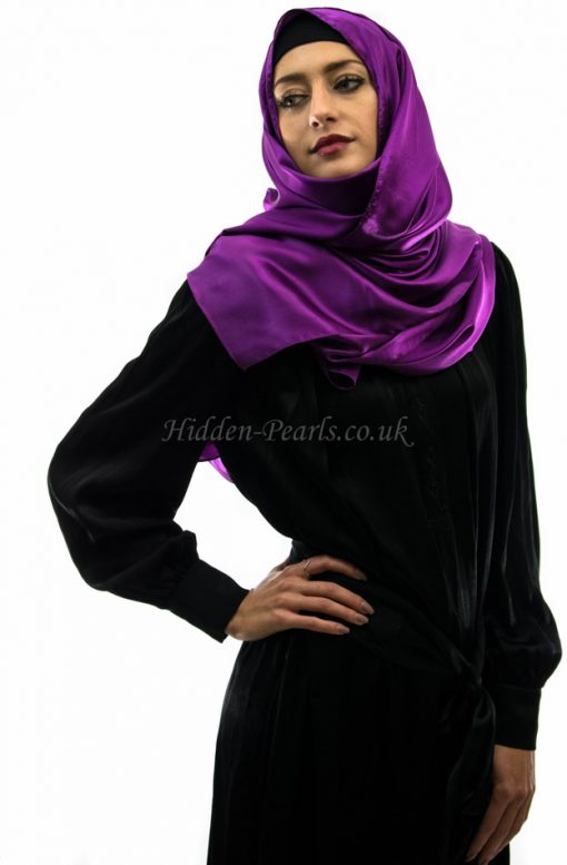 silk plain purple hijab style2