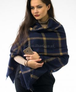 Multi Square Navy Blue Blanket Scarf 2