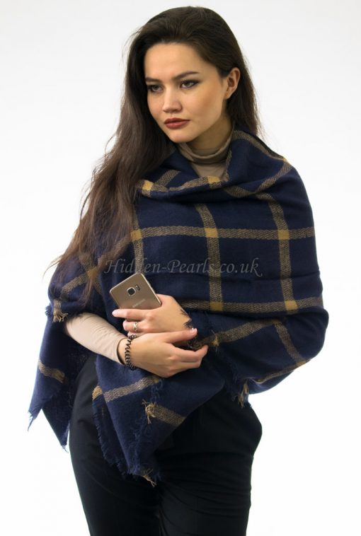 Multi Square Navy Blue Blanket Scarf 2