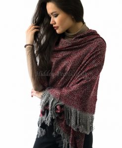 Overzized Fluffy Fringed Scarf Red & Grey 2