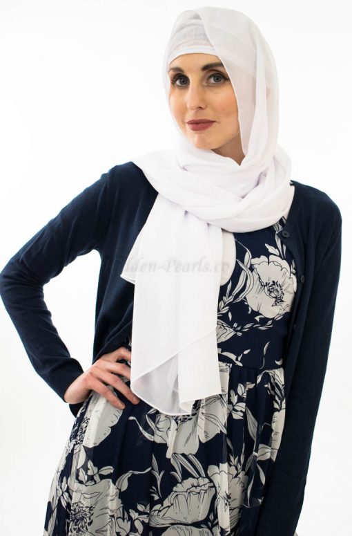 Everyday Chiffon Hijab - White - Hidden Pearls 2