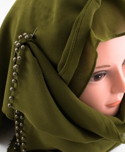 Limited Edition Pearl Chiffon Hijab- Army Green 2 - Hidden Pearls