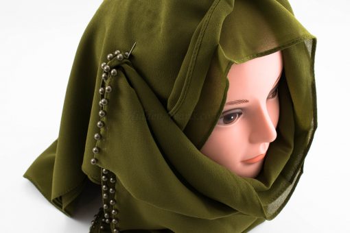 Limited Edition Pearl Chiffon Hijab- Army Green 2 - Hidden Pearls