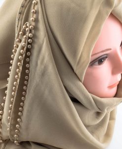 Limited Edition Pearl Chiffon Hijab- Beige 2 - Hidden Pearls