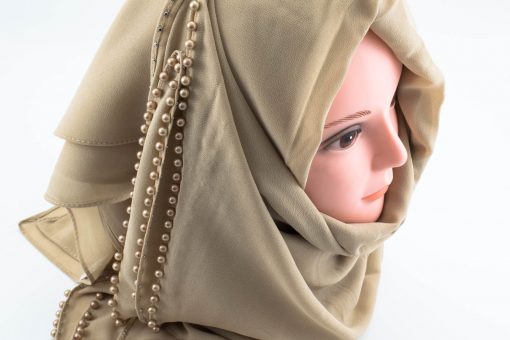 Limited Edition Pearl Chiffon Hijab- Beige 2 - Hidden Pearls