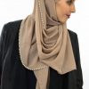 Limited Edition Pearl Chiffon Hijab - Latte - Hidden Pearls 6