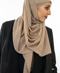 Limited Edition Pearl Chiffon Hijab - Latte - Hidden Pearls 6