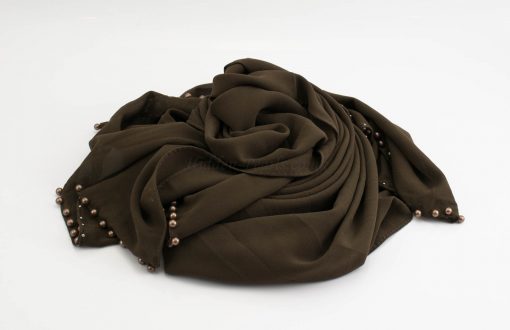 Limited Edition Pearl Chiffon Hijab- Taupe Brown - Hidden Pearls