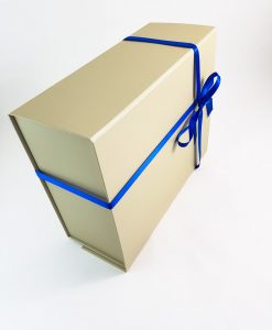 Large Ivory Islamic Gift Box Packaging with Royal Blue Ribbon - Islamic Gifts