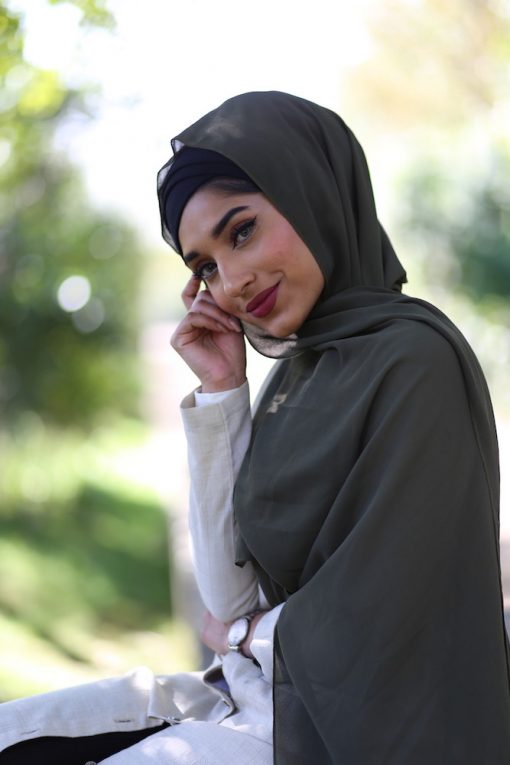 Chiffon Hijab - Army Green - Hidden Pearls