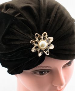 Velvet Brooch Turban - Chocolate - Hidden Pearls