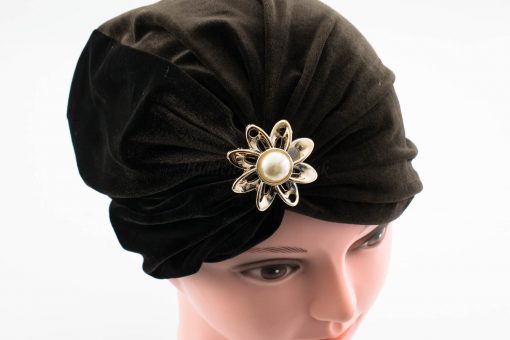 Velvet Brooch Turban - Chocolate - Hidden Pearls