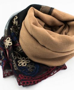 Black Vintage Lace Hijab - Golden Brown - Hidden Pearls