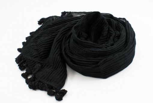 Crinkle Tassel Hijabs - Black - Hidden Pearls