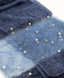 Organza Pearl Hijab - Dark Denim - Hidden Pearls