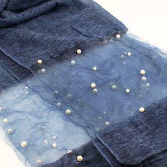 Organza Pearl Hijab - Dark Denim - Hidden Pearls