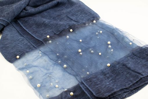 Organza Pearl Hijab - Dark Denim - Hidden Pearls