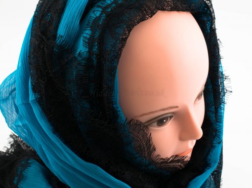 Chiffon Black Lace Hijab - Azure Blue- Hidden Pearls