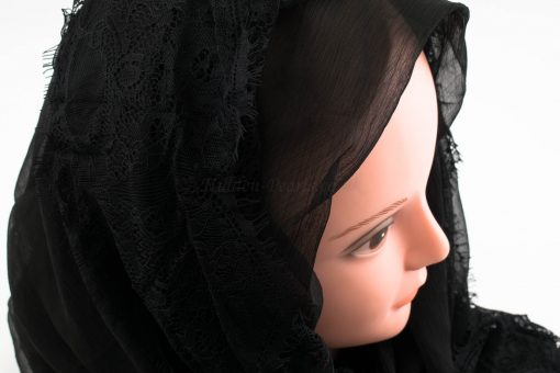 Chiffon Black Lace Hijab - Black 2 - Hidden Pearls