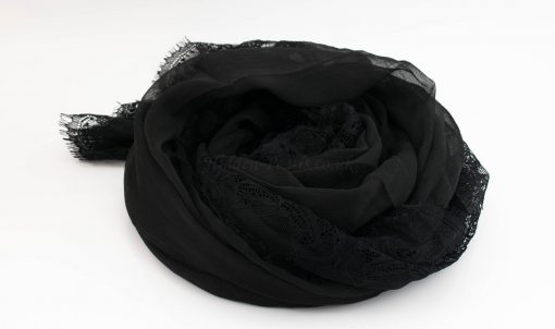 Chiffon Black Lace Hijab - Black - Hidden Pearls