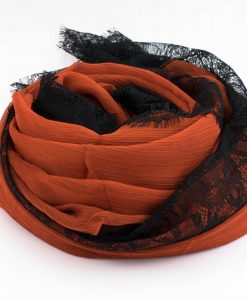 Chiffon Black Lace Hijab - Burnt Orange - Hidden Pearls
