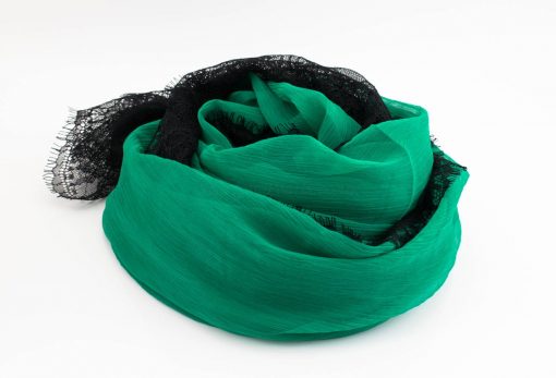 Chiffon Black Lace Hijab - Green 2 - Hidden Pearls