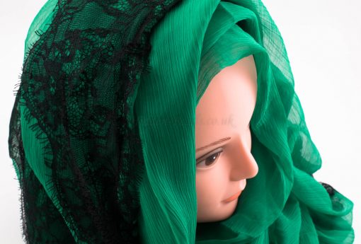 Chiffon Black Lace Hijab - Green - Hidden Pearls