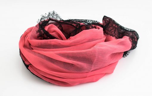 Chiffon Black Lace Hijab - Pink - Hidden Pearls