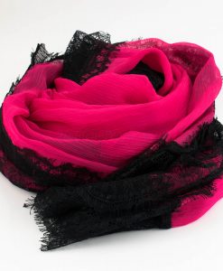Chiffon Black Lace Hijab - Shocking Pink 2 - Hidden Pearls