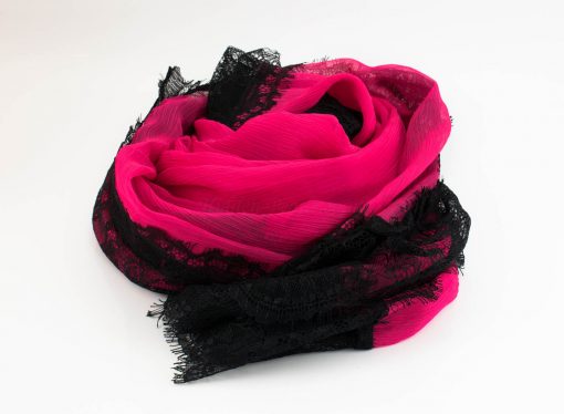 Chiffon Black Lace Hijab - Shocking Pink 2 - Hidden Pearls