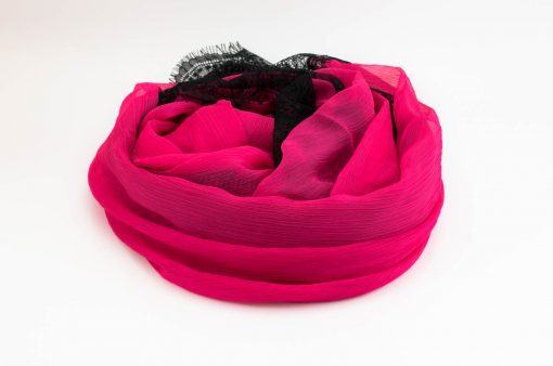 Chiffon Black Lace Hijab - Shocking Pink 3 - Hidden Pearls