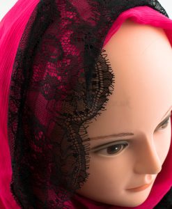 Chiffon Black Lace Hijab - Shocking Pink - Hidden Pearls