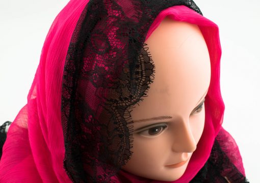 Chiffon Black Lace Hijab - Shocking Pink - Hidden Pearls