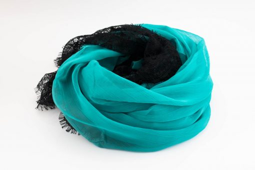 Chiffon Black Lace Hijab - Turquoise 2 - Hidden Pearls