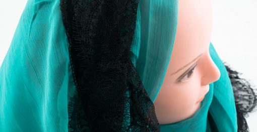 Chiffon Black Lace Hijab - Turquoise - Hidden Pearls