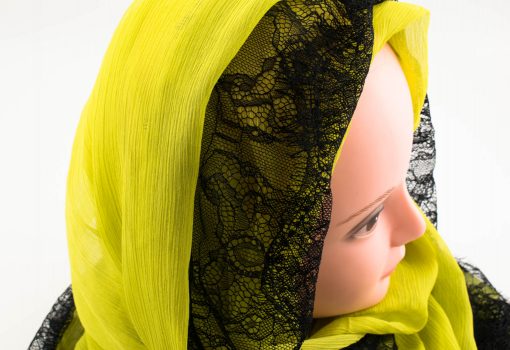 Chiffon Black Lace Hijab - Yellow - Hidden Pearls