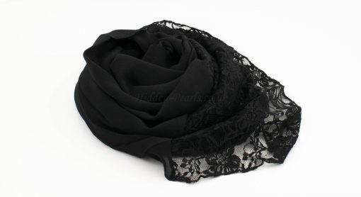 Chiffon Lace Hijab - Black - Hidden Pearls