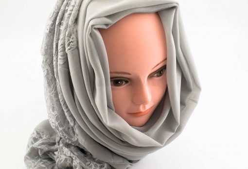 Chiffon Lace Hijab - Light Grey 2 - Hidden Pearls