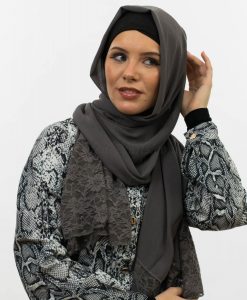 Chiffon Lace Hijab - Dark Grey - Hidden Pearls