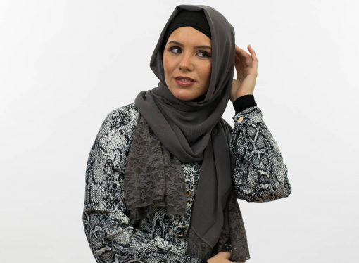 Chiffon Lace Hijab - Dark Grey - Hidden Pearls