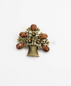 Antique Flower Hijab Brooch - Brown - Hidden Pearls