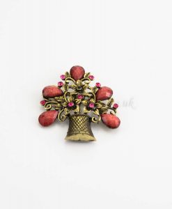 Antique Flower Hijab Brooch - Red - Hidden Pearls